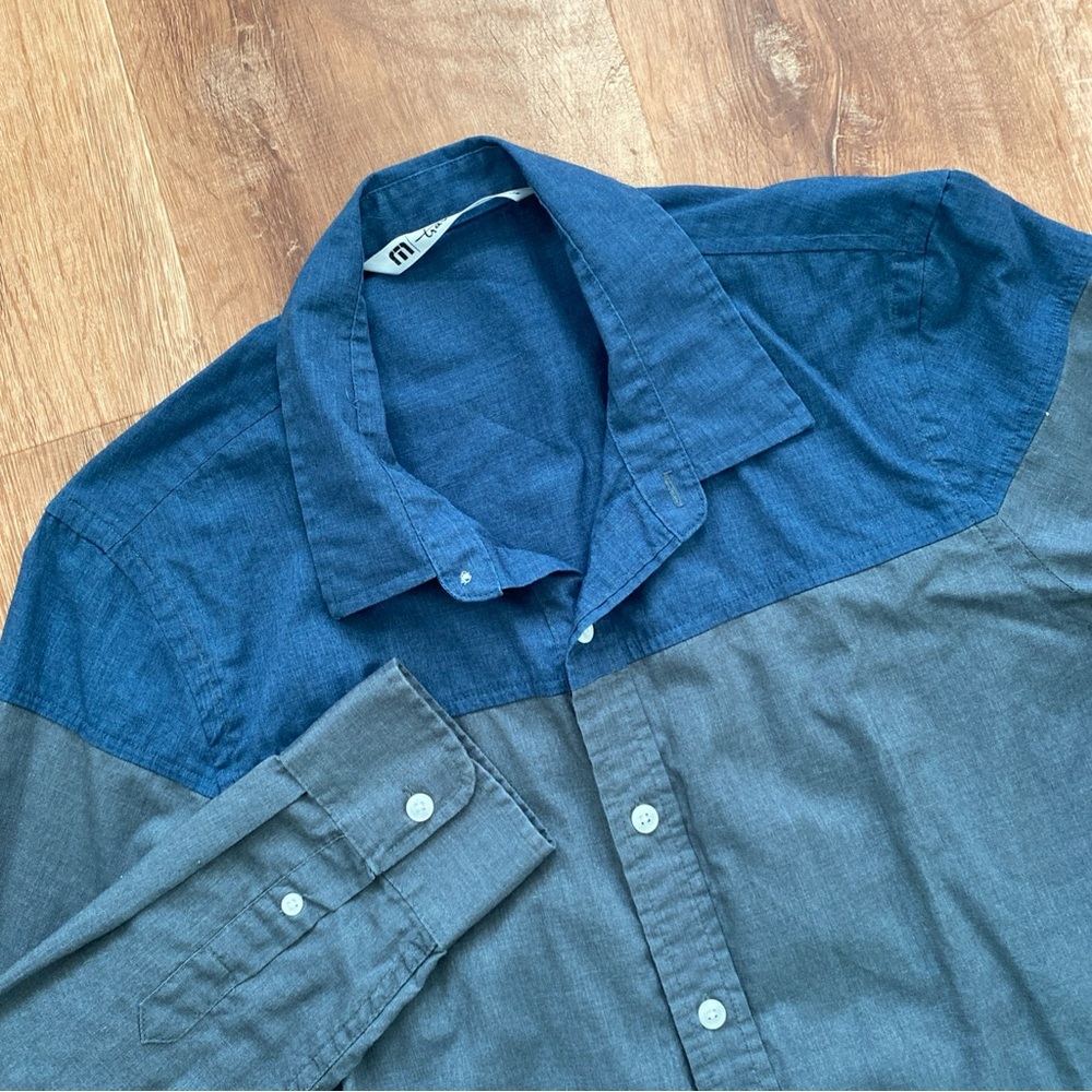 Travis Mathew Two-Tone Blue and Gray Shirt